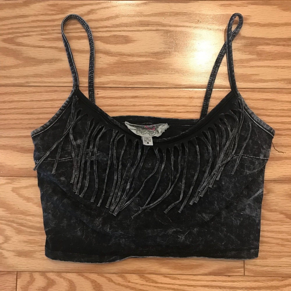 Acid Wash Fringe Crop Top